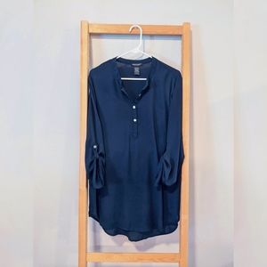 About A Girl Flowy Button-up Navy Tunic XL